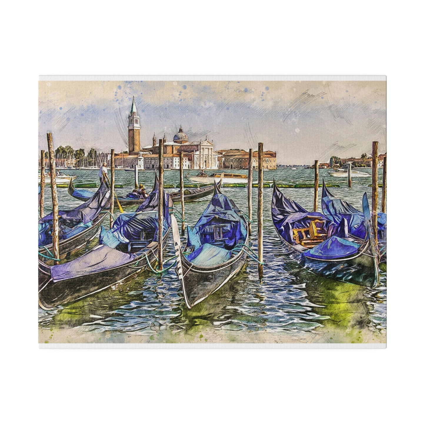 Venice Italy Gondolas Painting Matte Canvas print, Stretched