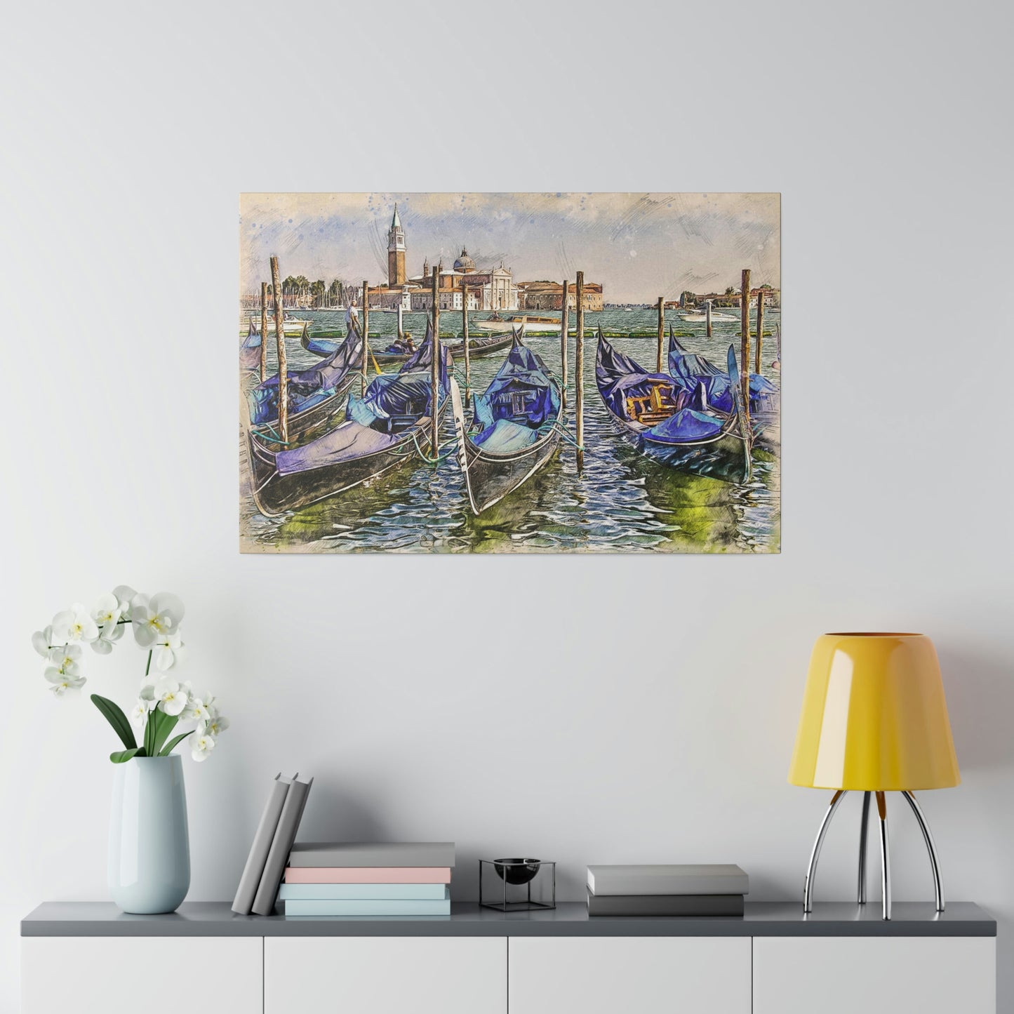 Venice Italy Gondolas Painting Matte Canvas print, Stretched