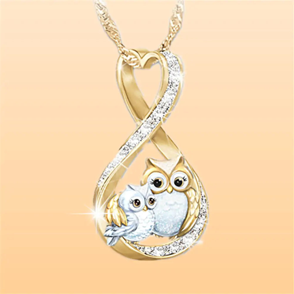 Infinity Ring Necklace with Cute Owls Pendant