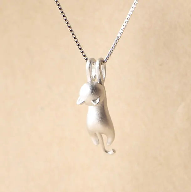 Cute Silver Cat Pendant Necklace Jewelry