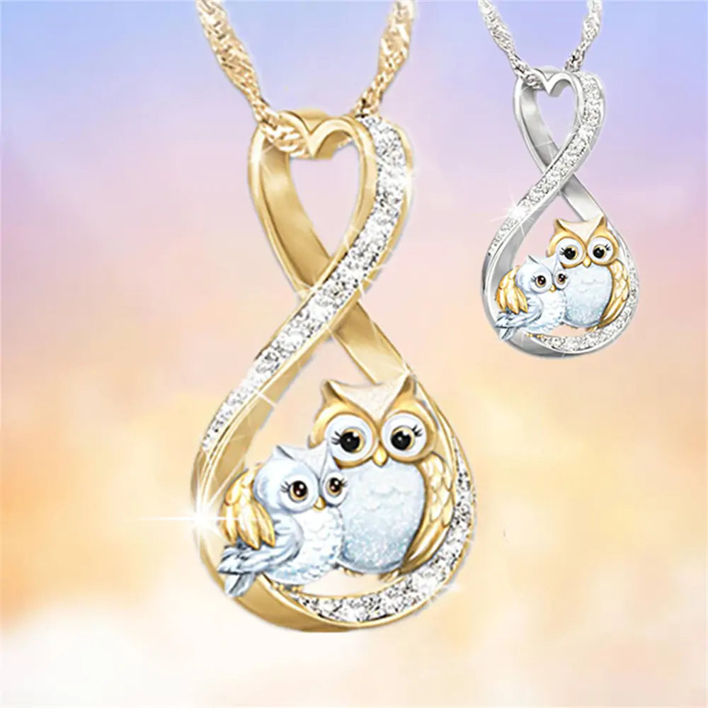 Infinity Ring Necklace with Cute Owls Pendant