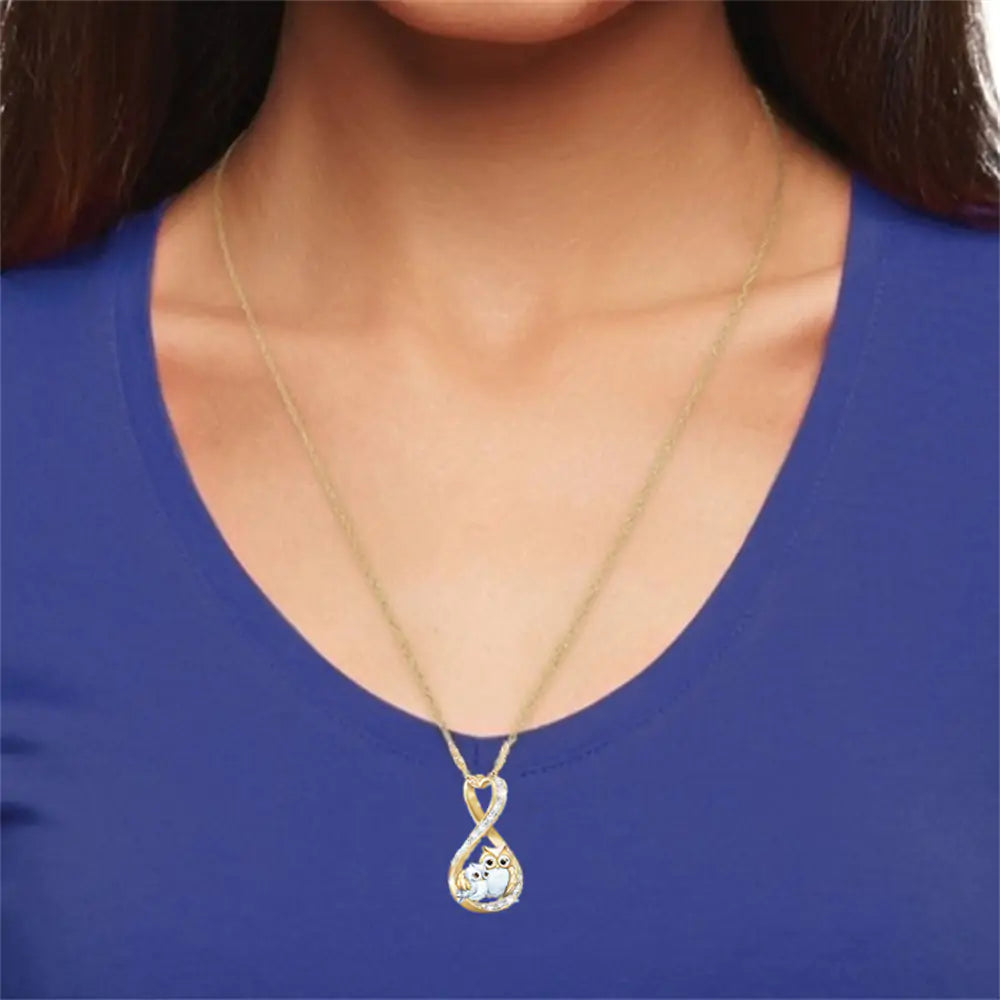 Infinity Ring Necklace with Cute Owls Pendant