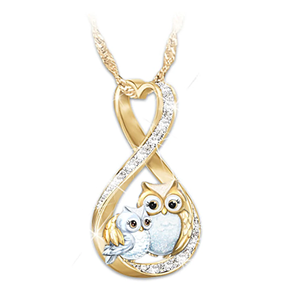 Infinity Ring Necklace with Cute Owls Pendant