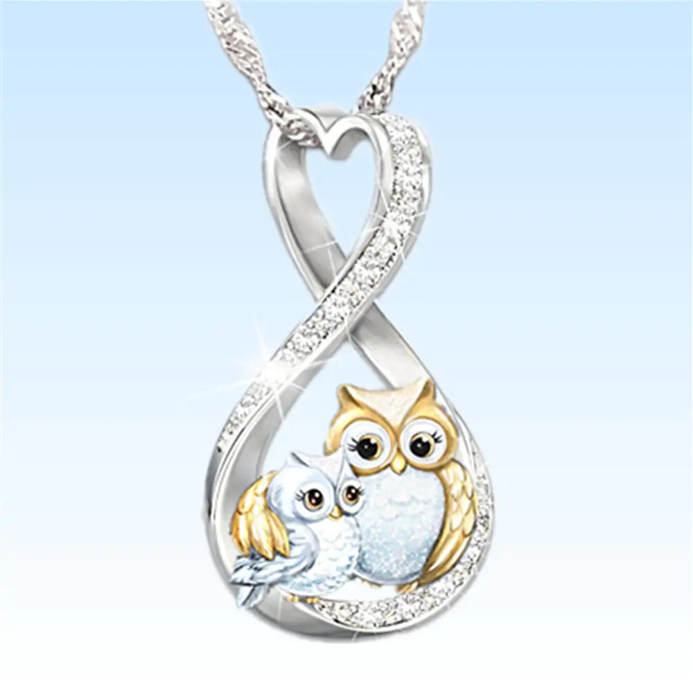 Infinity Ring Necklace with Cute Owls Pendant